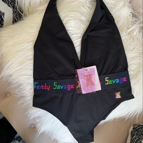 Savage X Fenty Forever Savage Black Caviar Rainbow Logo Waistband Bodysuit - Picture 3 of 10